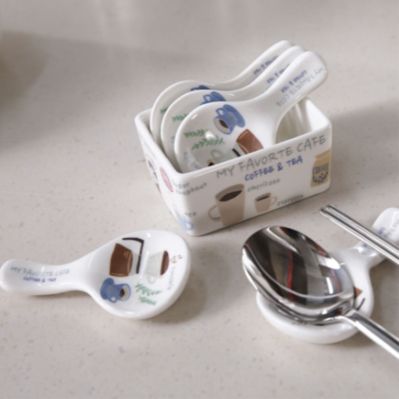 韩国SMF陶瓷餐具架套装咖啡款勺子筷子托筷子架套装带沙拉盒