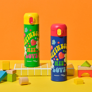 韩国wiggle 联名彩色保温杯不锈钢弹跳盖随行杯儿童水杯