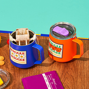 韩国直邮wiggle wiggle太阳花笑脸小熊露营不锈钢印花把手马克杯