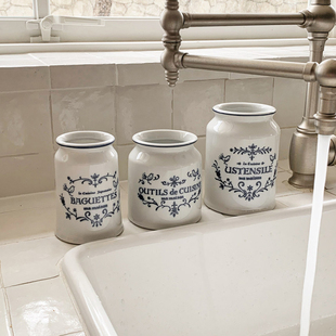 韩国直邮bracket_table正品 白色字母筷子笼收纳罐收纳架 复古陶瓷