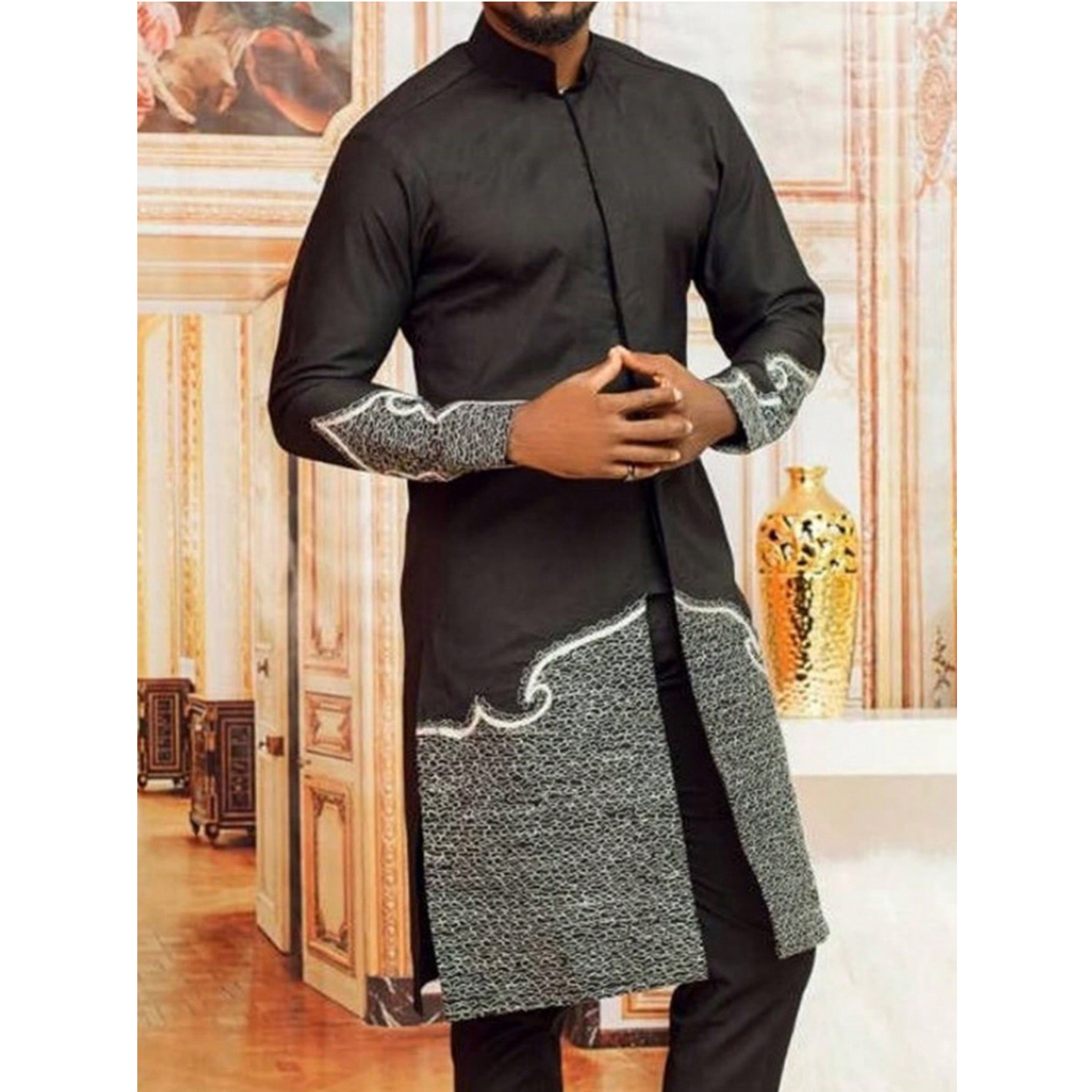 男士套装两件套长袖衬衫和裤子