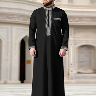 Arab Robe 绳绣非洲民族服饰迪拜阿巴亚男袍Muslim 摩洛哥长袍男士