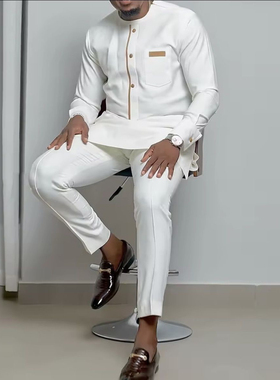 African Men Suit Set Outfit非洲男士传统西装套装上衣加裤子