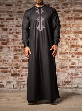 Men Gown Thobe Robe 2025新款男装刺绣纯色民族绣花长袍
