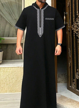 2025男士长袍刺绣传统民族长款连体衣大褂Men Thobe Gown Robe