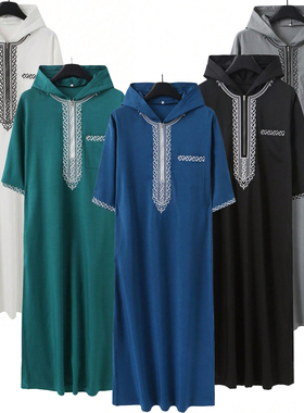 KaftanMen Thobe Gown阿拉伯穆斯林长袍男士休闲宽松刺绣民族袍子