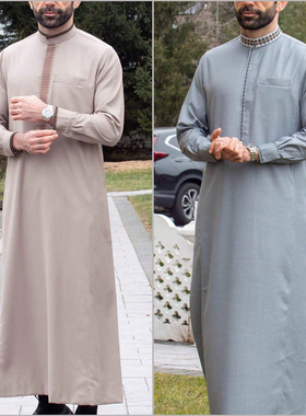 Muslim Men Thobe Araba Long Dress迪拜男士中东刺绣长袍长衫
