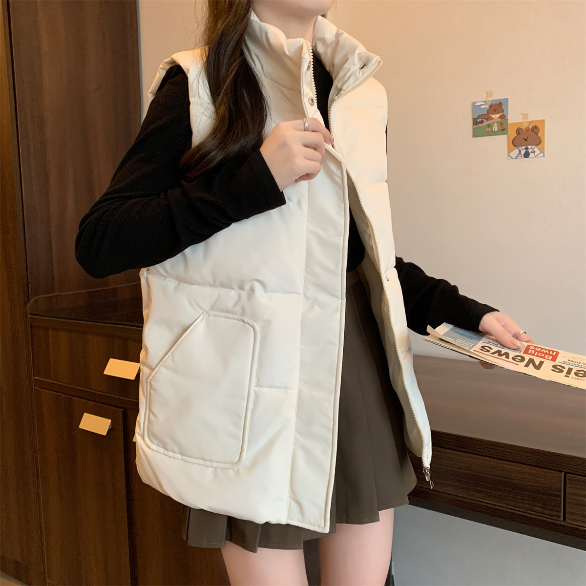 拉链通勤常规立领纯色