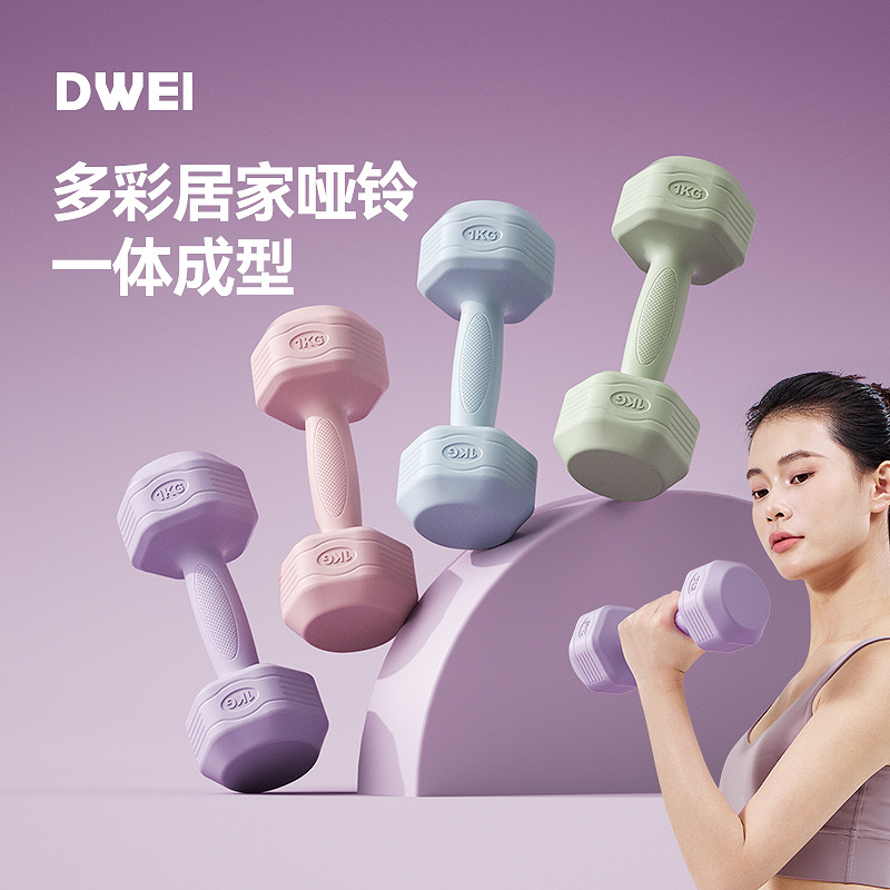 朗威哑铃女士健身家用器材六角儿童练臂肌瑜伽包胶一对男士小