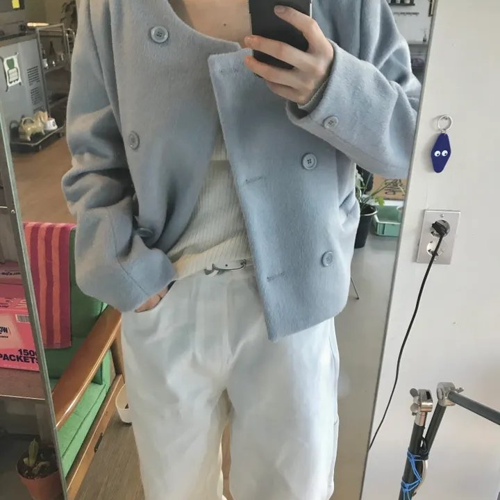 chic 韩版圆领双排扣 加棉加厚毛呢外套