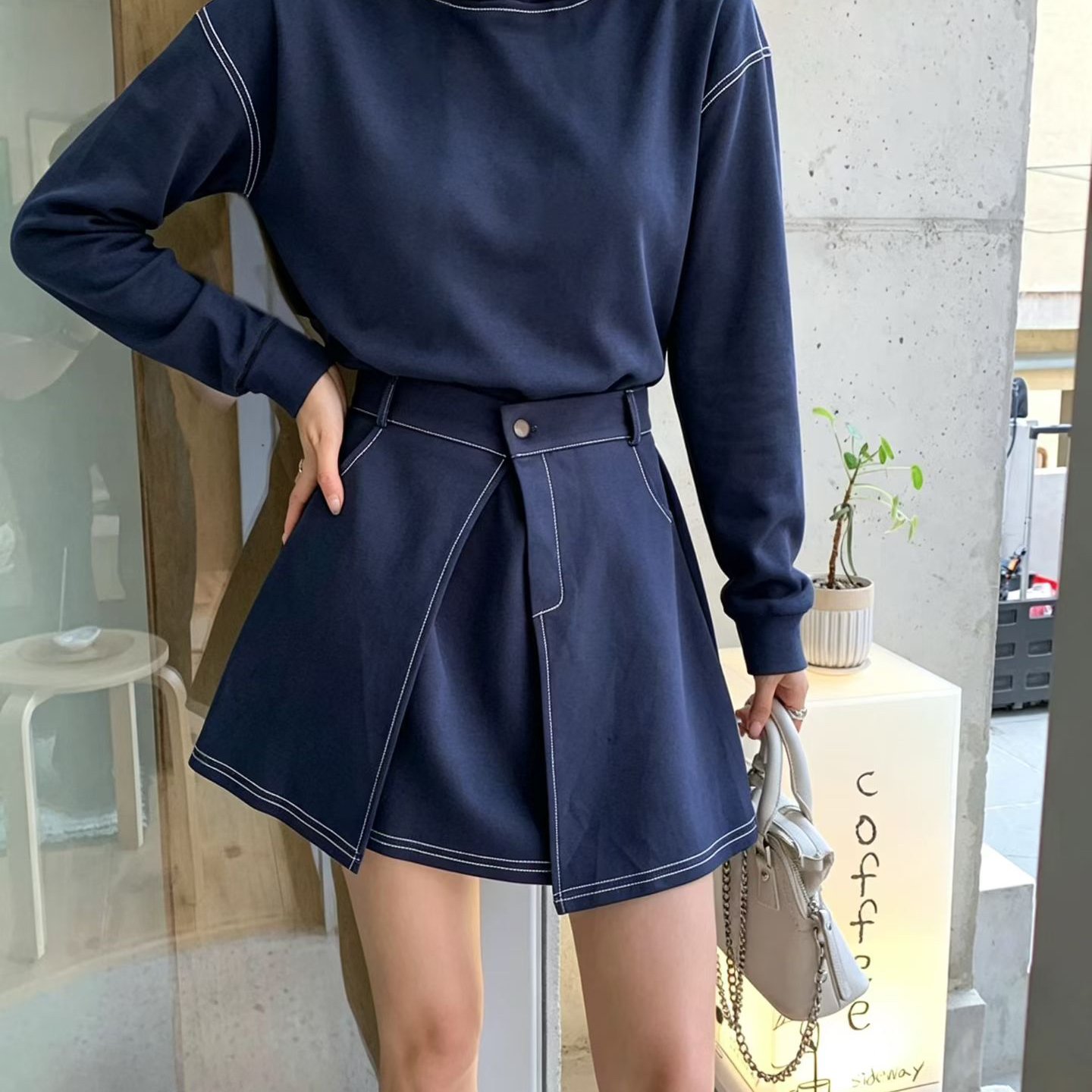 2026韩系chic宽松显瘦设计感短袖短裙连帽假两件连衣裙女