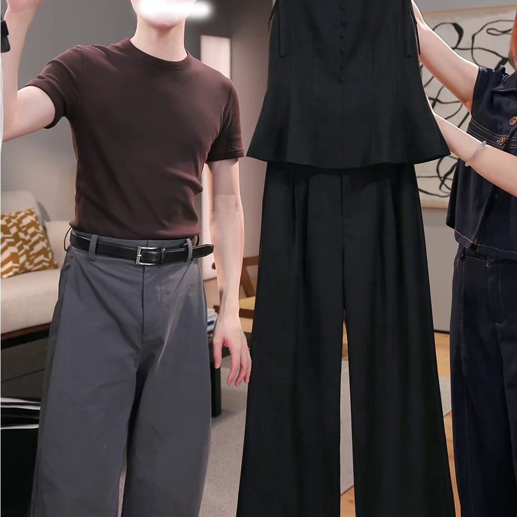 2026新款夏装一整套女蝴蝶结花边圆领上衣+垂感抗皱西装裤两件套