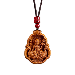 本命年普贤项链吊坠菩萨本命佛桃木文殊吊坠守护神护身符