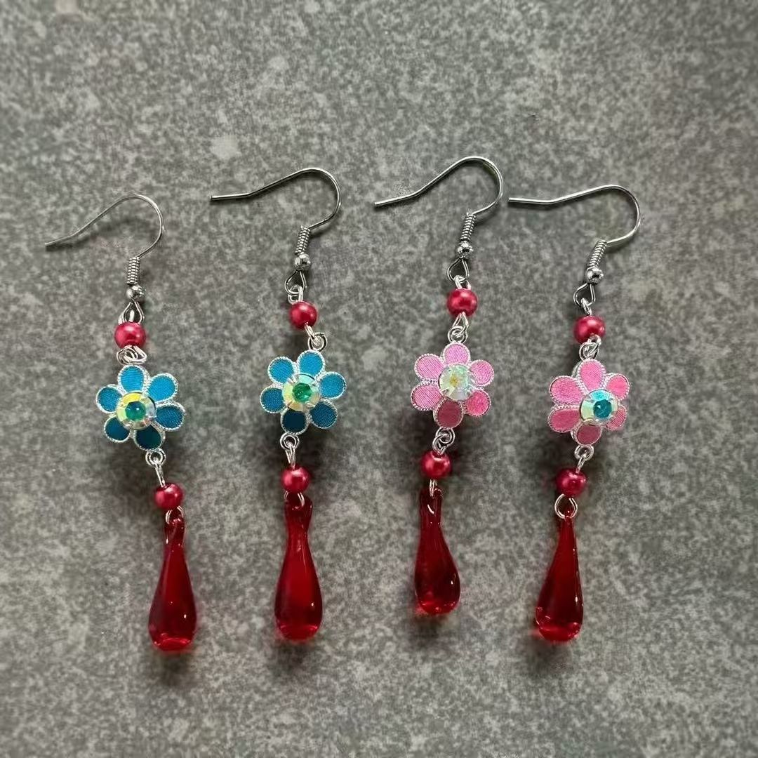 新款点绸耳环仿点翠新中式越剧黄梅戏花旦款古风戏曲配饰汉服古装