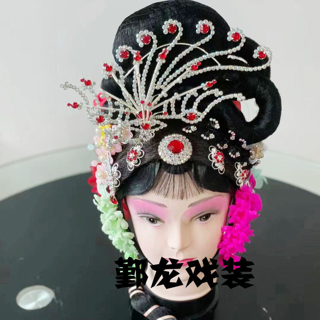新款省时专师制作豫剧京剧小旦花旦小姐红娘头套一体方便逼真大气