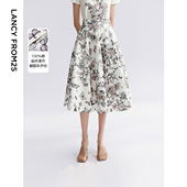 朗姿纯棉a字裙2025年夏季 碎花粉色气质女士垂坠感独特半身裙 新款