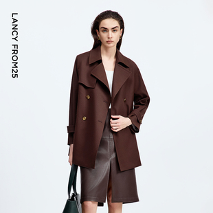 朗姿25复古翻领双排扣风衣夹克通勤气质高级感外套女春秋新款