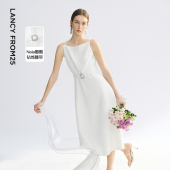 一字领收腰显瘦连衣裙 新款 焦点系列 朗姿醋酸吊带裙子2025夏季