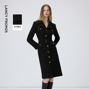 高级感连衣裙女2026年春季 朗姿绵羊毛小香风修身 新款 以梦为马