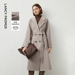 通勤大衣系带修身 纯羊毛法式 毛呢外套冬季 朗姿羊毛Basic衣橱