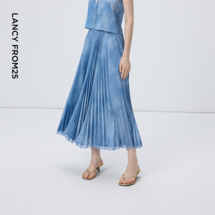 新款 朗姿立体压褶垂坠飘逸百褶裙优雅气质时尚 半身裙女2026年春季