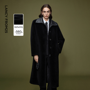朗姿羊毛立领廓形老钱风仿皮草外套优雅毛绒大衣女2025年冬季 新款