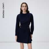 朗姿圆领收腰简约优雅A摆连衣裙轻职场气质裙子女2026年春季 新款