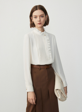 【朗姿Basic衣橱】法式宫廷风木耳边领衬衫上衣衬衣气质春季新款