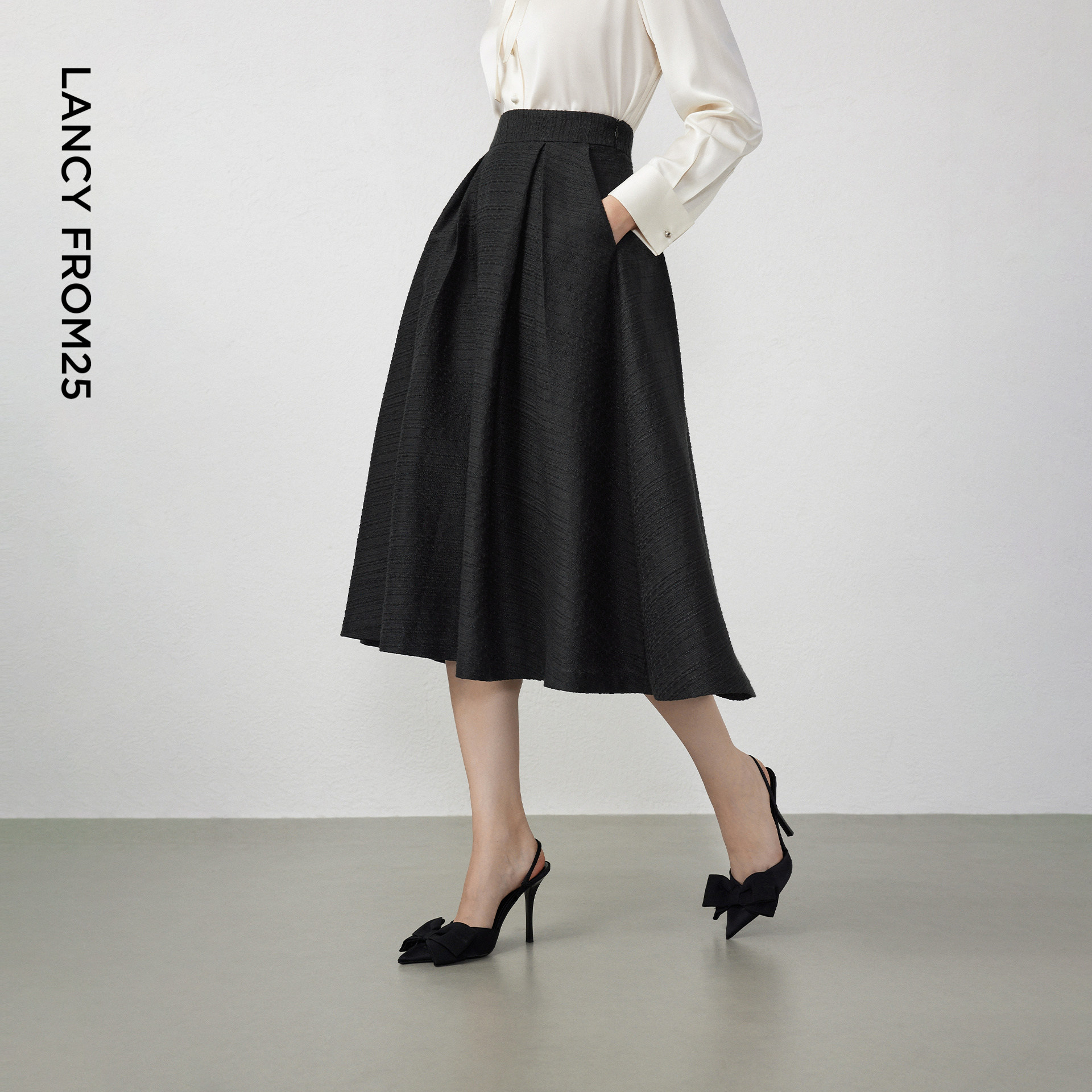 【朗姿Basic衣橱】王楚然同款法式小香风黑色半裙赫本风大摆裙,女装/女士精品,半身裙,淘宝优惠券,粉丝福利购,淘宝优惠卷