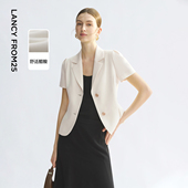 朗姿平驳领醋酸短袖 新款 商务西装 外套黑白色ol西服2025年夏季