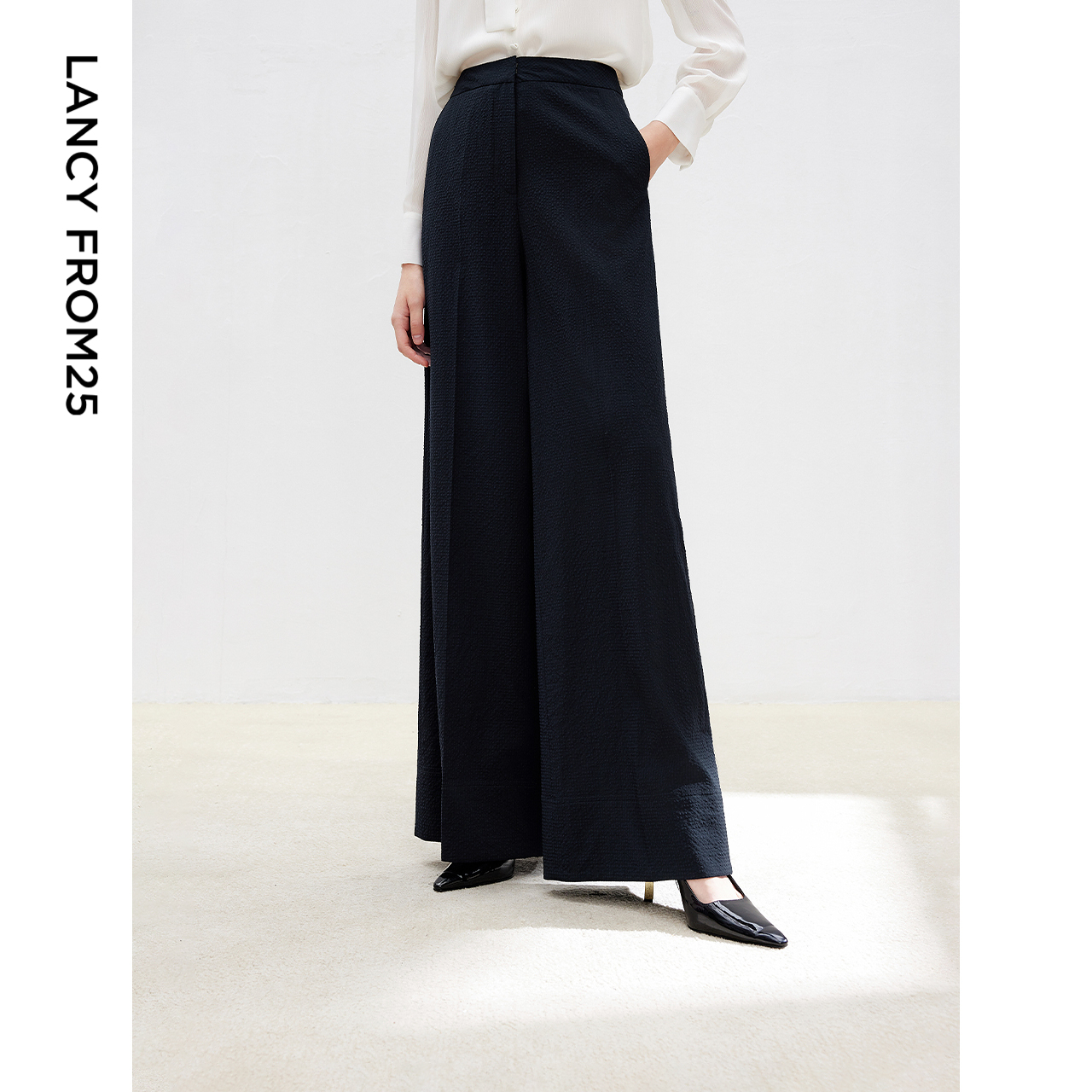 朗姿2025年春季新款藏蓝色垂感通勤西装裤正装职场羊毛裤子高级感