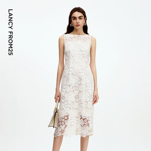 新款 长裙气质高级感2025年秋季 连衣裙女 蕾丝刺绣法式 朗姿无袖