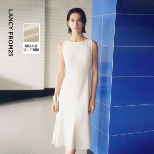 气质收腰连衣裙2026年夏季 朗姿25三醋酸白色无袖 新款 高智衣橱