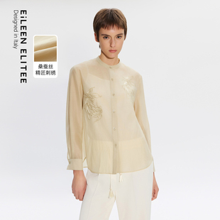 新款 朗姿欧洲EiLEEN 刺绣国风2025年夏季 衬衫 ELITEE桑蚕丝新中式