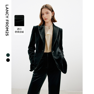 女 新款 朗姿正肩高级感气质复古丝绒西服外套职业通勤西装 上衣冬季