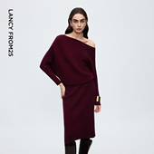 朗姿纯色长袖 针织连衣裙优雅高级感气质通勤风长裙2025新款 裙子女