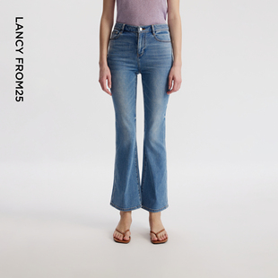 气质含醋酸牛仔裤 朗姿25复古法式 新款 子夏季 微喇高腰高级感通勤裤