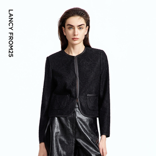 新款 朗姿时尚 高级感圆领小香风外套优雅蕾丝缎面上衣2025年秋季