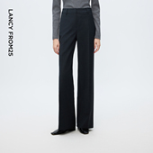 朗姿高端百搭深灰色直筒裤 2025 女压褶通勤风西服裤 腿羊毛西装 裤