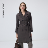 新款 朗姿羊毛复古双排扣中长款 风衣收腰气质高智感外套2026年春季