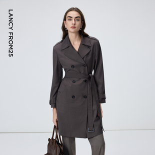 新款 朗姿羊毛复古双排扣中长款 风衣收腰气质高智感外套2026年春季