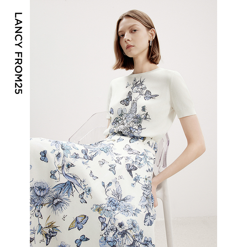 朗姿高级感薄款法式短袖毛针织衫短袖夏季2024年新款气质女士上衣