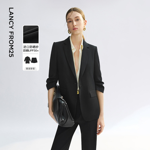 夏新款 气质七分袖 通勤西服外套 短裤 朗姿25防晒薄款 套装 黑色西装