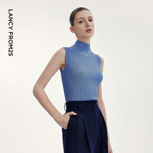 法式 新款 时尚 气质半高领针织背心女秋季 马甲 薄款 朗姿25设计感无袖