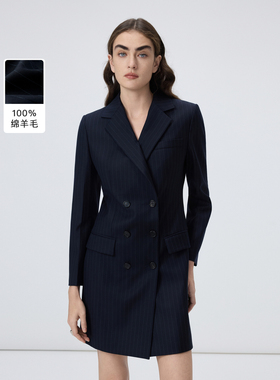 【漾25系列】朗姿纯羊毛条纹西装连衣裙气质通勤2026年春季新款女