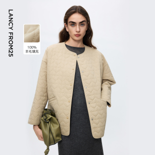 新款 朗姿轻薄圆领宽松设计感棉服经典 简约高级保暖棉衣2025年冬季