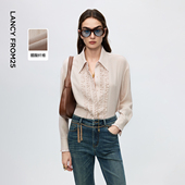 新款 木耳花边设计感上衣2025年冬季 二醋酸通勤风衬衫 朗姿法式