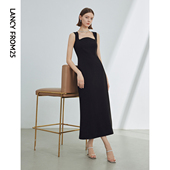 气质小黑裙夏新款 修身 朗姿吊带法式 鱼尾醋酸连衣裙 毛晓彤同款
