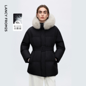 朗姿霍尔多巴吉鹅绒服狐狸毛领修身 新款 收腰短款 外套羽绒服女冬季
