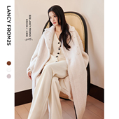 仿皮草 新款 王楚然同款 朗姿羊毛驼绒高级感大衣外套女2024冬季